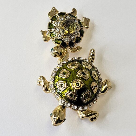 Tortoises Turtles Brooch Gold Tone Green Turtle Brooch - Picture 5 of 10